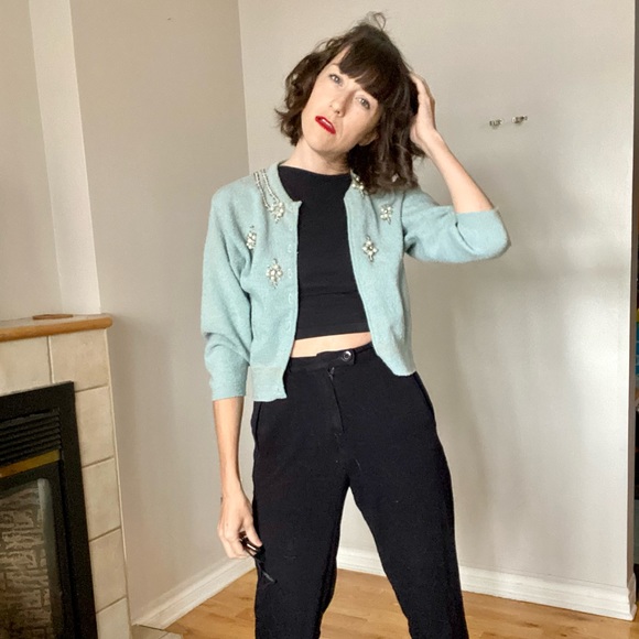 Vintage Beaded Pearl Cardigan - 1940s - Picture 2 of 15